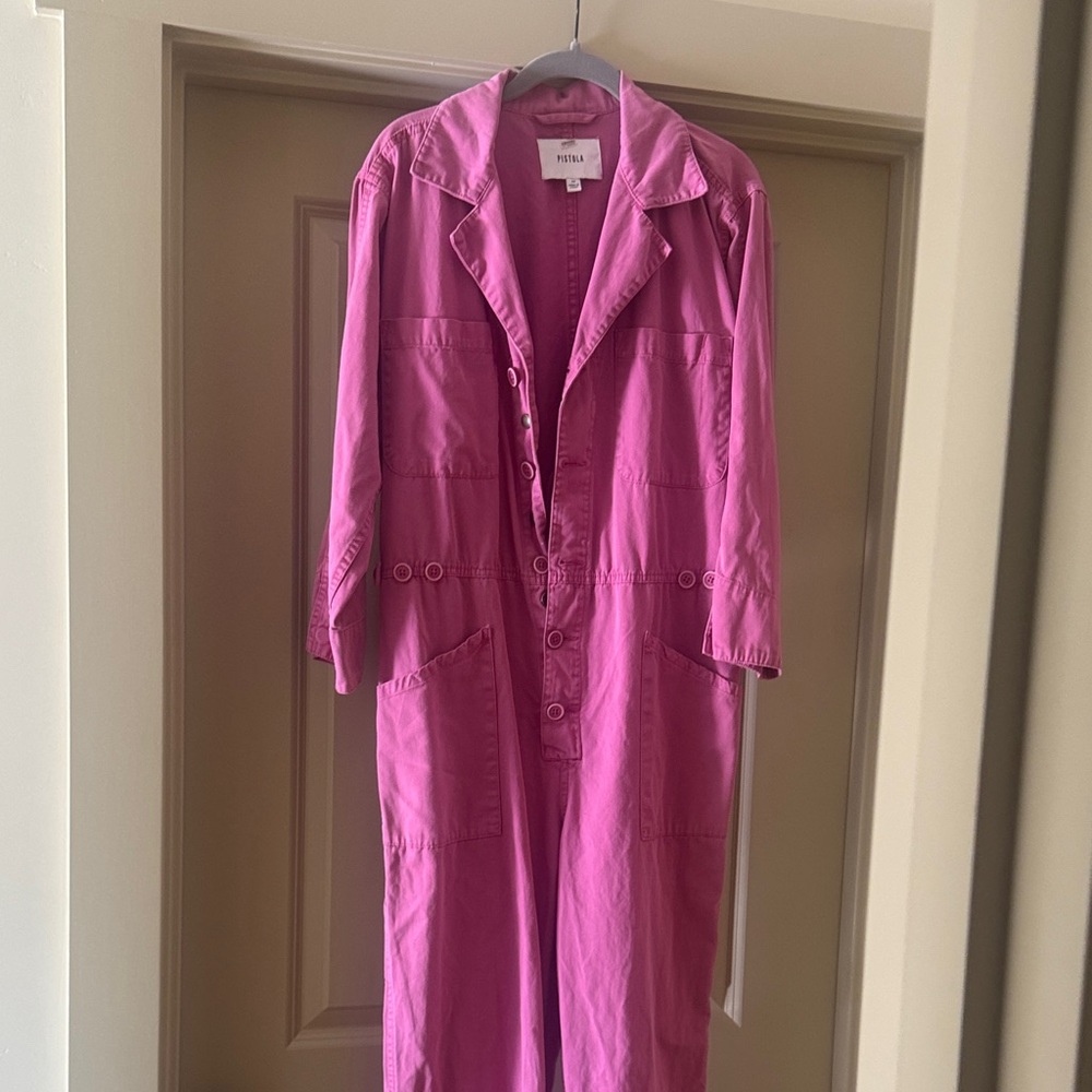Anthropologie Fuchsia Button-Up Jumpsuit